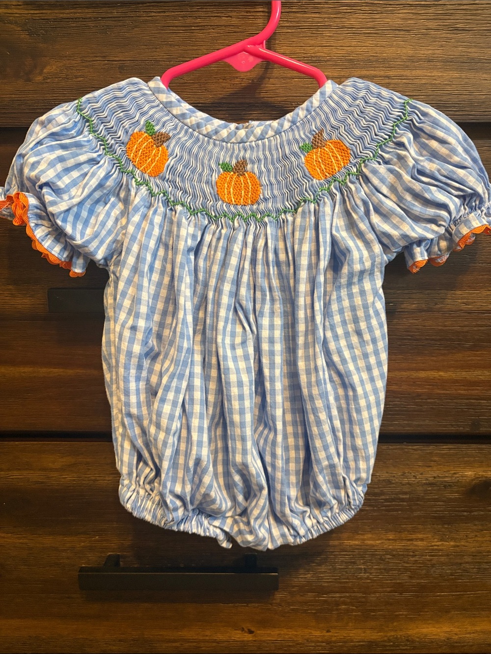 Pleats & Stitches Smocked Pumpkin Romper